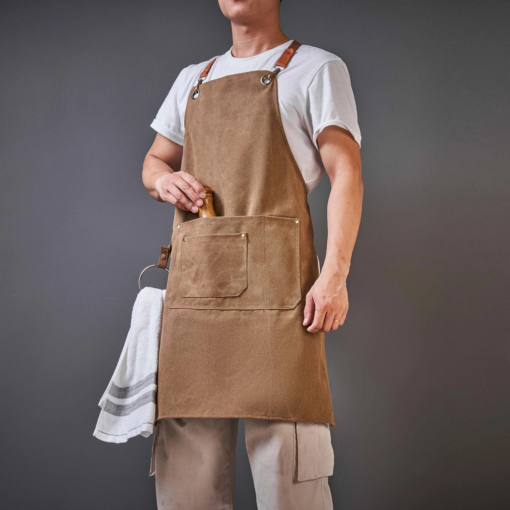 Personalized Canvas Workshop Apron with Pockets, Custom Bar, BBQ & Bartender Apron