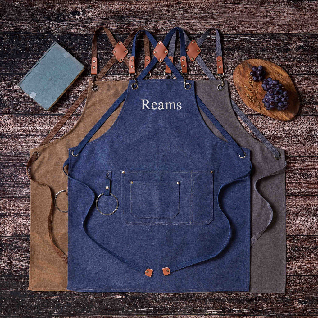 Personalized Canvas Workshop Apron with Pockets, Custom Bar, BBQ & Bartender Apron