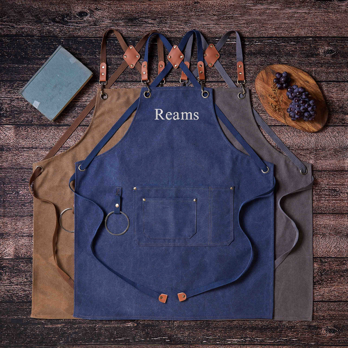 Personalized Canvas Workshop Apron with Pockets, Custom Bar, BBQ & Bartender Apron