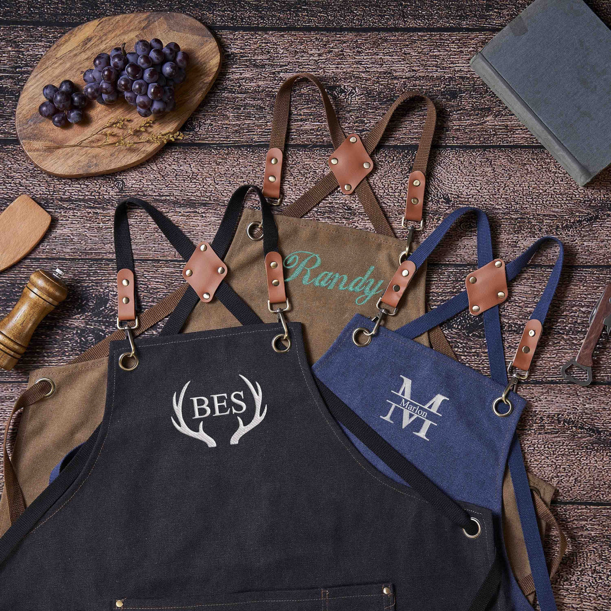 Personalized Canvas Workshop Apron with Pockets, Custom Bar, BBQ & Bartender Apron