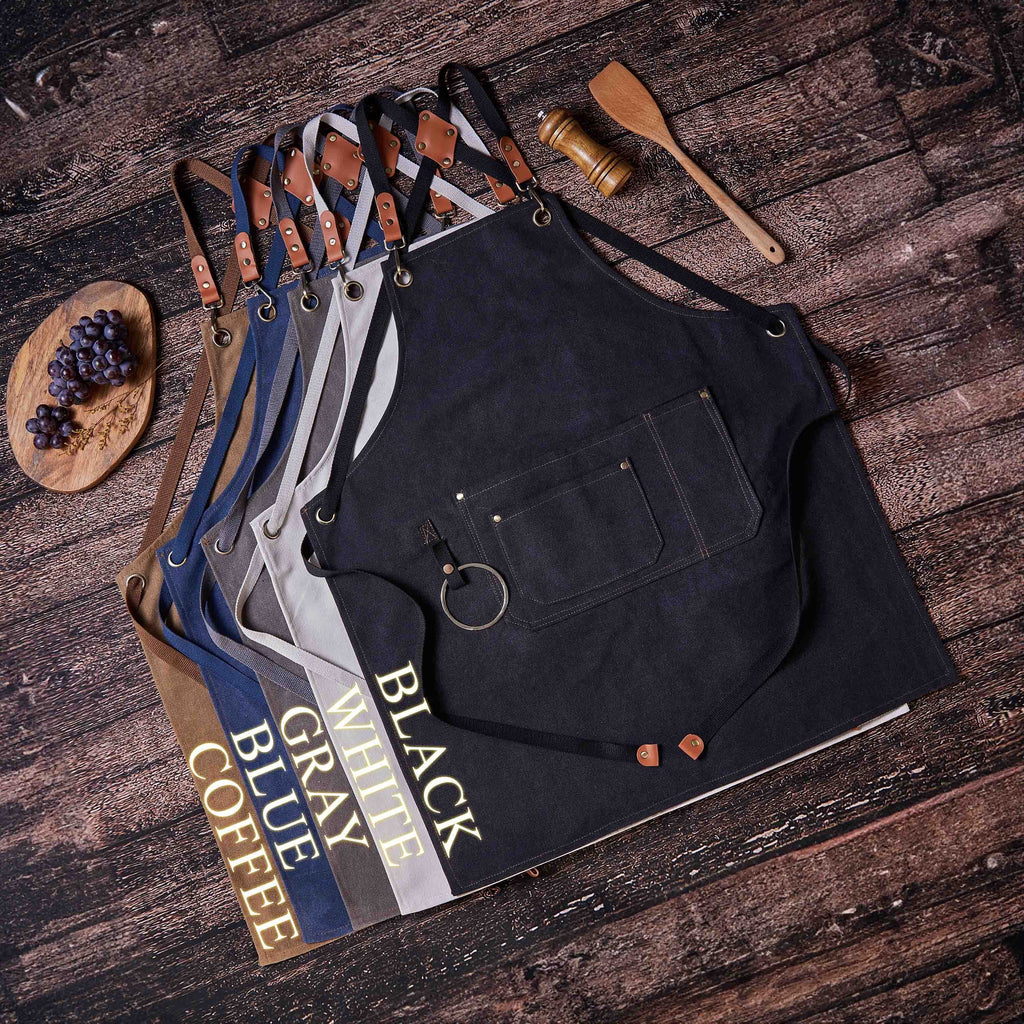 Personalized Canvas Workshop Apron with Pockets, Custom Bar, BBQ & Bartender Apron
