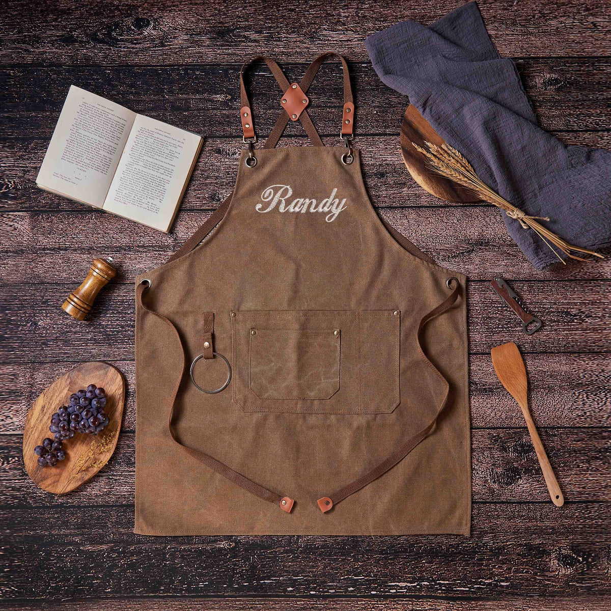 Personalized Canvas Workshop Apron with Pockets, Custom Bar, BBQ & Bartender Apron