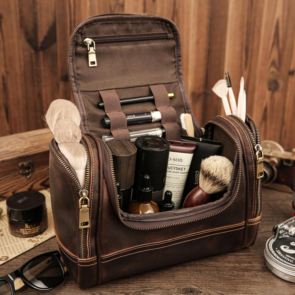 Personalized Leather Dopp Kit, Laser Engraved Men’s Toiletry Bag, Full Grain Leather Toiletry Bag, Gift for Him, Groomsmen