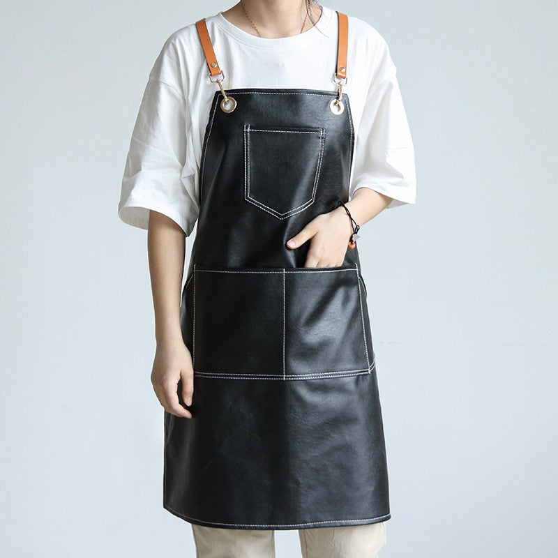 Personalized PU Leather Apron, Waterproof Kitchen Salon Apron for Home, Restaurant, Hairdresser, Nail Artist
