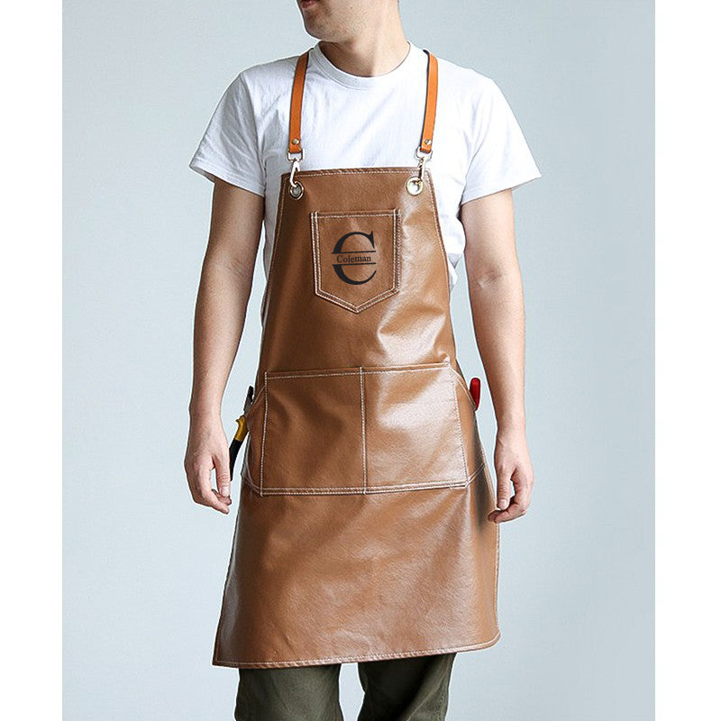 Personalized PU Leather Apron, Waterproof Kitchen Salon Apron for Home, Restaurant, Hairdresser, Nail Artist