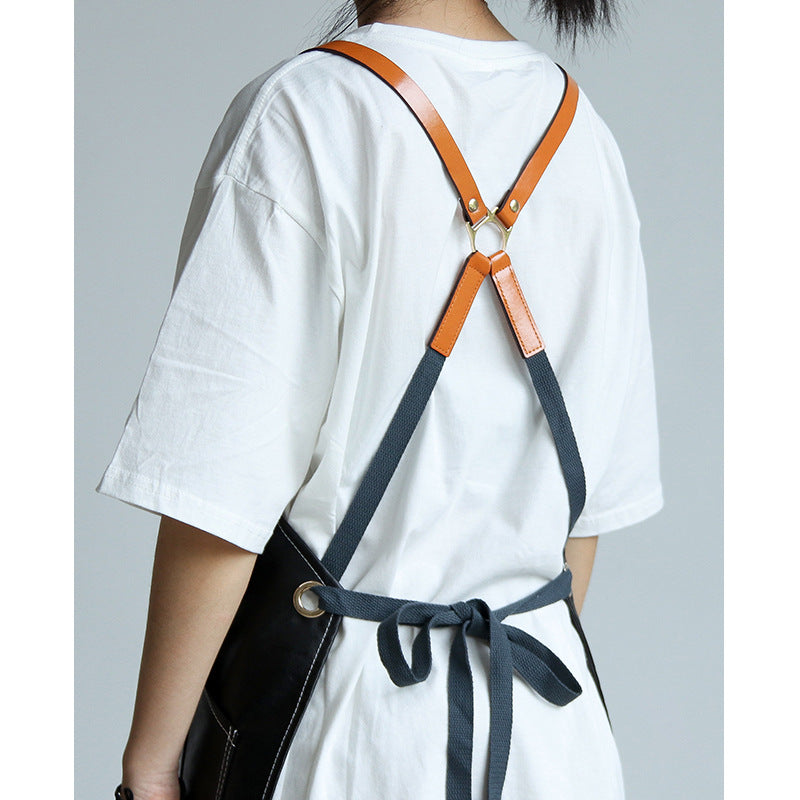 Personalized PU Leather Apron, Waterproof Kitchen Salon Apron for Home, Restaurant, Hairdresser, Nail Artist