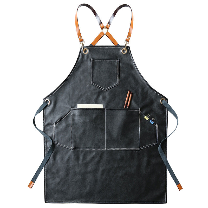 Personalized PU Leather Apron, Waterproof Kitchen Salon Apron for Home, Restaurant, Hairdresser, Nail Artist