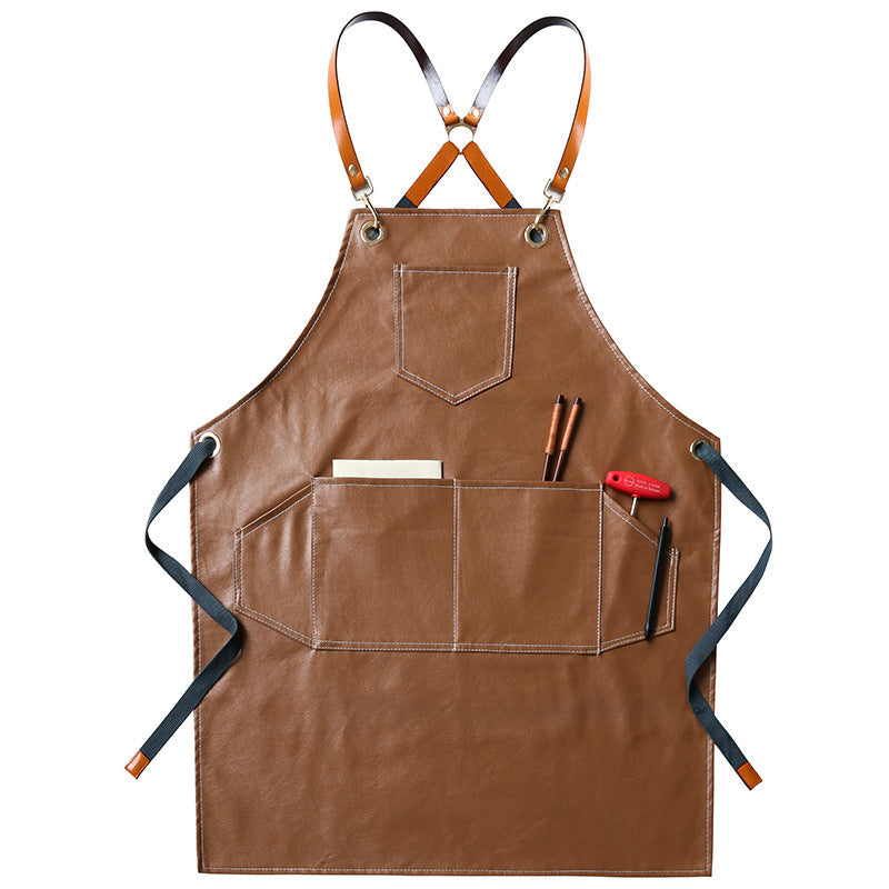 Personalized PU Leather Apron, Waterproof Kitchen Salon Apron for Home, Restaurant, Hairdresser, Nail Artist