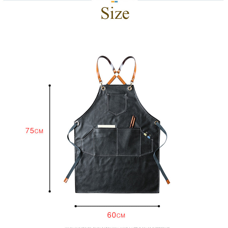 Personalized PU Leather Apron, Waterproof Kitchen Salon Apron for Home, Restaurant, Hairdresser, Nail Artist