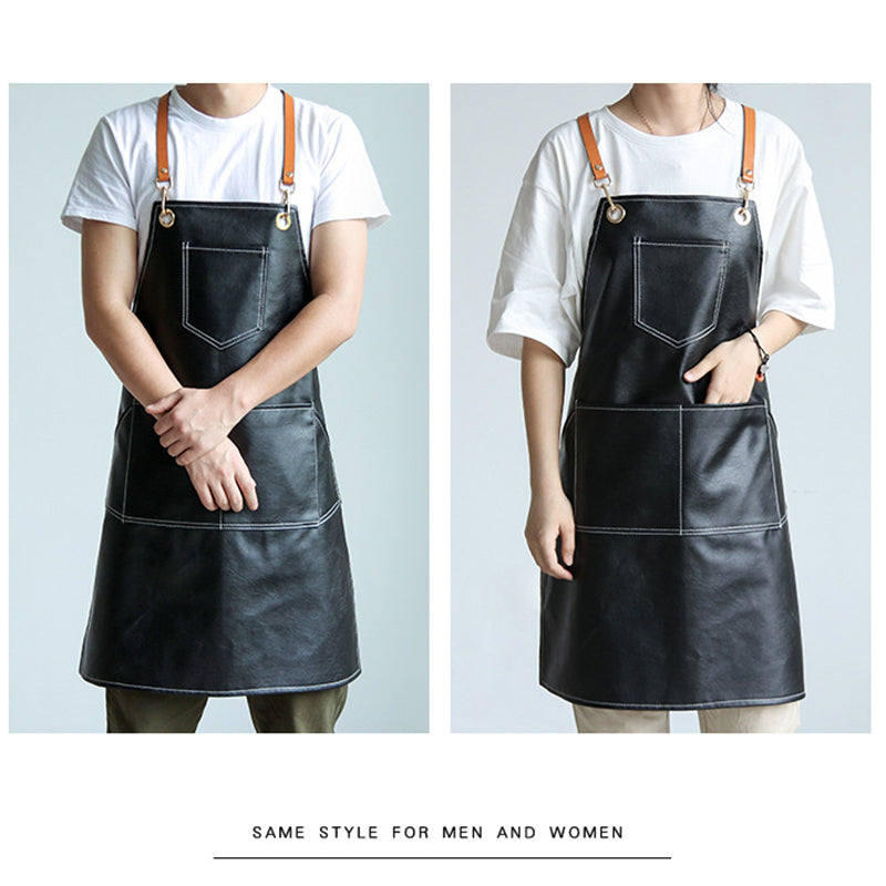Personalized PU Leather Apron, Waterproof Kitchen Salon Apron for Home, Restaurant, Hairdresser, Nail Artist