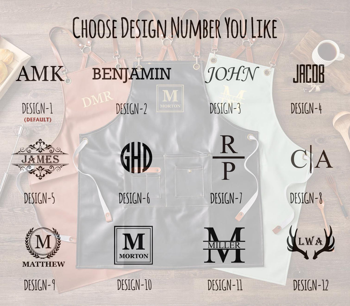Personalized Workshop Apron, Faux Leather Apron with Pockets, Engraved Cooking Gift for Him, Custom BBQ Grill, Kitchen Apron