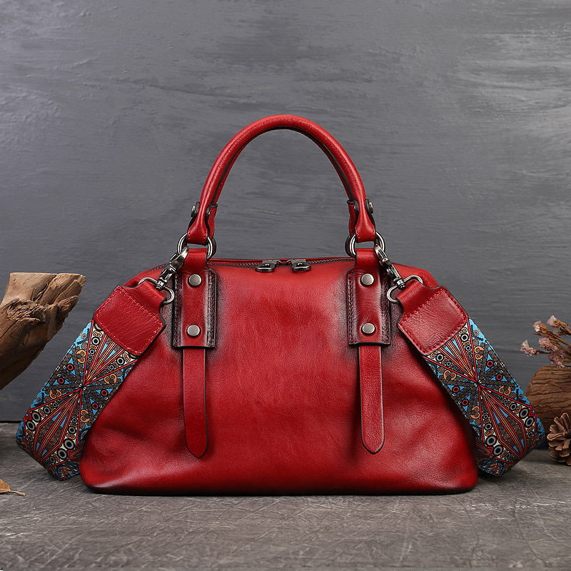 Retro Leather Tote Bag for Women Full Grain Leather Crossbody Bag