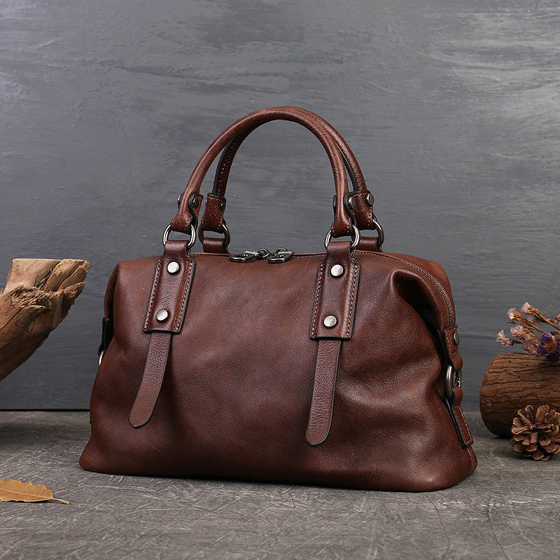 Retro Leather Tote Bag for Women Full Grain Leather Crossbody Bag