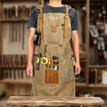 Personalized Canvas Work Apron,  Waterproof Adjustable Utility Apron for Men with 8 Tool Pockets
