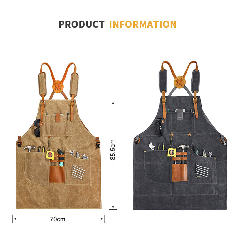 Personalized Canvas Work Apron,  Waterproof Adjustable Utility Apron for Men with 8 Tool Pockets