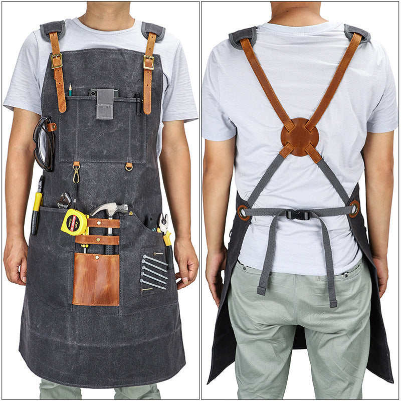 Personalized Canvas Work Apron,  Waterproof Adjustable Utility Apron for Men with 8 Tool Pockets