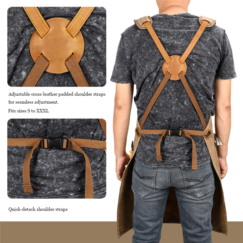 Personalized Canvas Work Apron,  Waterproof Adjustable Utility Apron for Men with 8 Tool Pockets