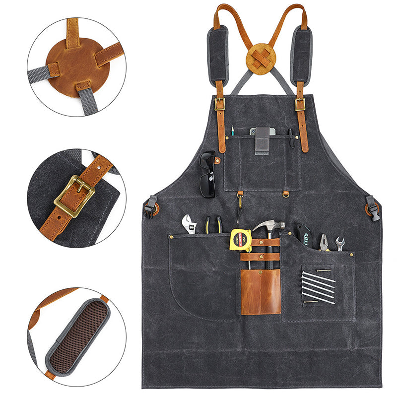 Personalized Canvas Work Apron,  Waterproof Adjustable Utility Apron for Men with 8 Tool Pockets