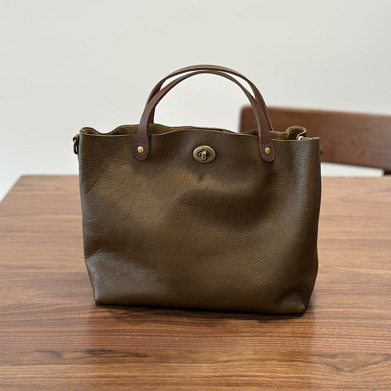 Genuine Leather Purse for Ladies, Full Grain Leather Crossbody with Removable Strap, Leather Convertible Satchel Bag