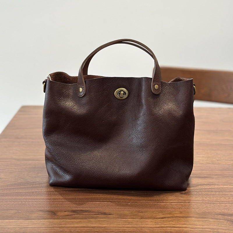 Genuine Leather Purse for Ladies, Full Grain Leather Crossbody with Removable Strap, Leather Convertible Satchel Bag