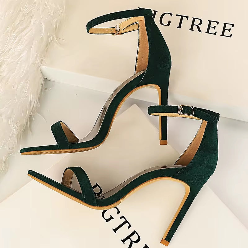 BIGTREE Shoes Summer Women Sandals Suede Hollow High Heels Stiletto Fashion Sandles Women Heels Ladies Shoes Women'S Sandals