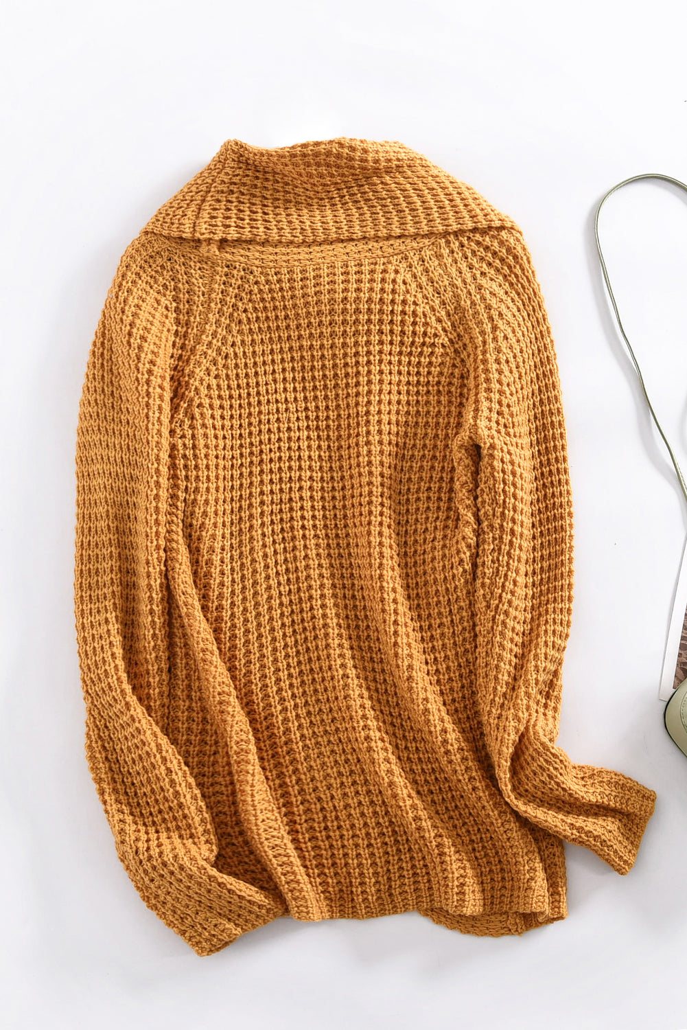 Khaki Buttoned Wrap Turtleneck Sweater