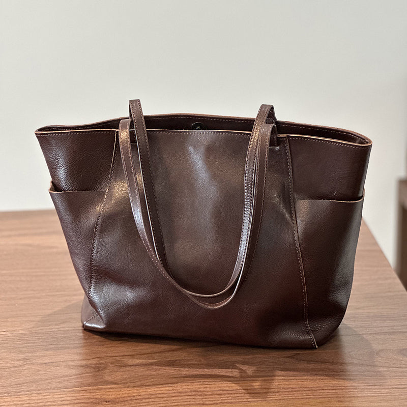 Full Grain Leather Tote Bag, Large Capacity Shoulder Bag for Women, Everyday Leather Tote Bag