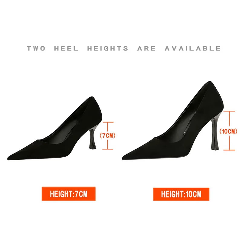 BIGTREE Shoes Suede Black Women Pumps Wine Glasses and High Heels Pointed Toe Women Heels 7 Cm 10Cm Ladies Shoes Office Shoes