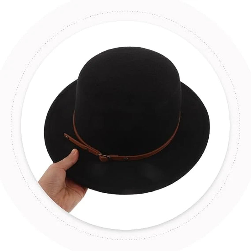 Retro Flat Top Fedora Hat Xmas for Men and Women, Black Wool Wide Coverage, Breathable Comfort, Church Services and Travel, Stylish Formal Look, Sun-Shade Protection