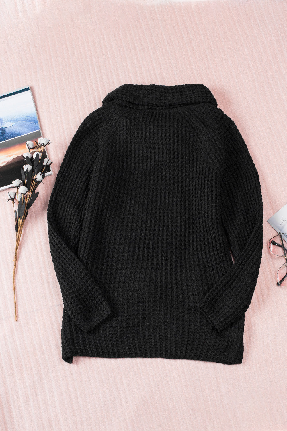 Khaki Buttoned Wrap Turtleneck Sweater