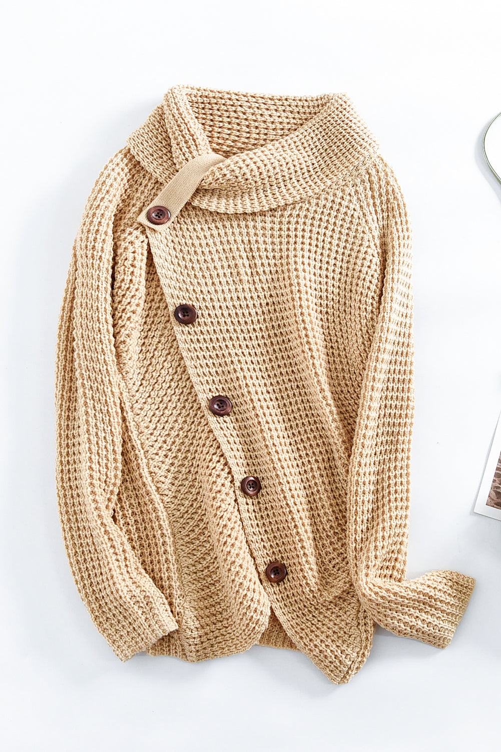 Khaki Buttoned Wrap Turtleneck Sweater